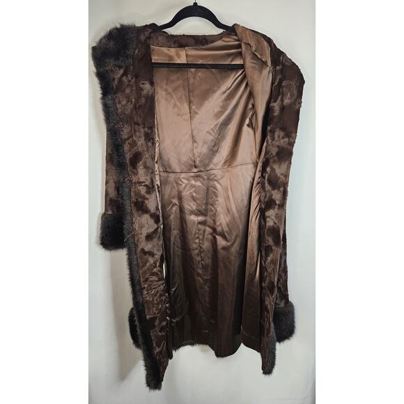 Vintage Union Made Faux Fur Coat Chocolate Brown Mod Full Length Size Small Glam - Picture 10 of 11